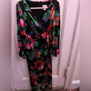 Nicole Miller bright floral dress with side slit & tie ribbon